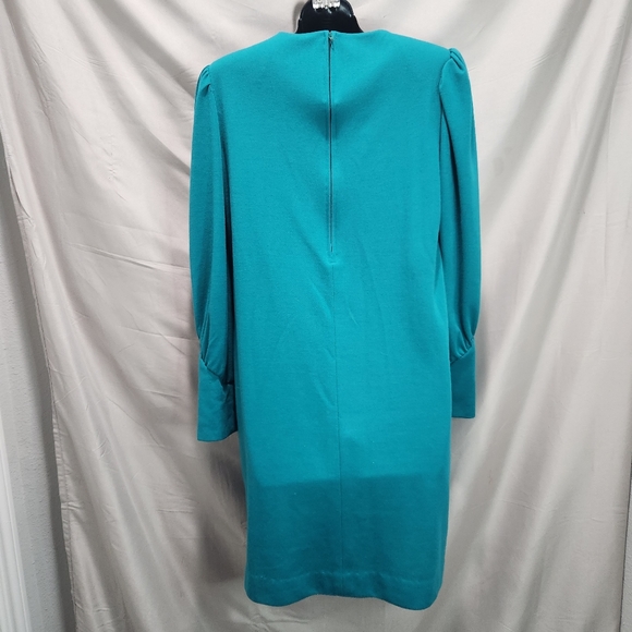 J. Ellis Vintage 80s Aqua Blue Green Classy Belted Shift Dress - Picture 5 of 10